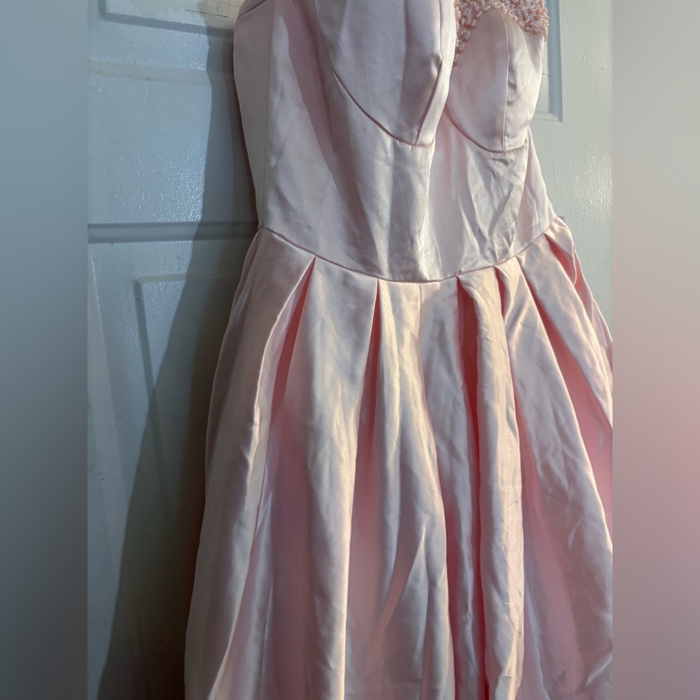 New Sweetheart Strapless Short Homecoming Dress Satin A-line Gown with Pockets - Picture 6 of 10